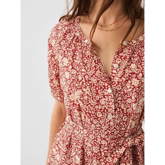 Faherty CARMEL DRESS TANDOORI SPICE MIDI size L Floral Ditsy Button Front Short - Picture 2 of 14